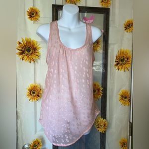 Sheer lace sleeveless racer back tank top pink medium
